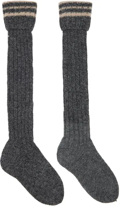 Maison Margiela Gray & Beige Shetland Wool Socks In 001f Dark Grey/beige