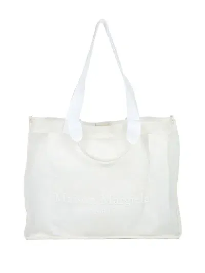 Maison Margiela Large Logo-embroidered Tote Bag In White