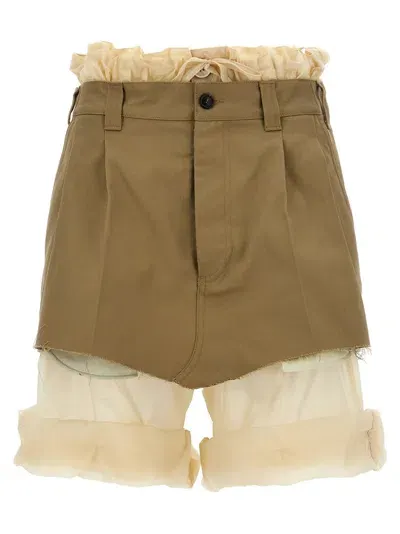 Maison Margiela Layered Effect Drawstring Shorts In Cream