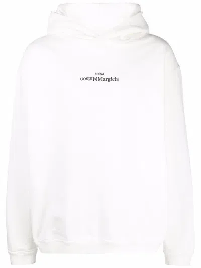 Maison Margiela Logo-embroidered Cotton Hoodie In White