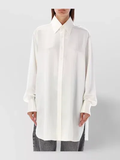 Maison Margiela Long Sleeve Silk Shirt With Pointed Collar In White