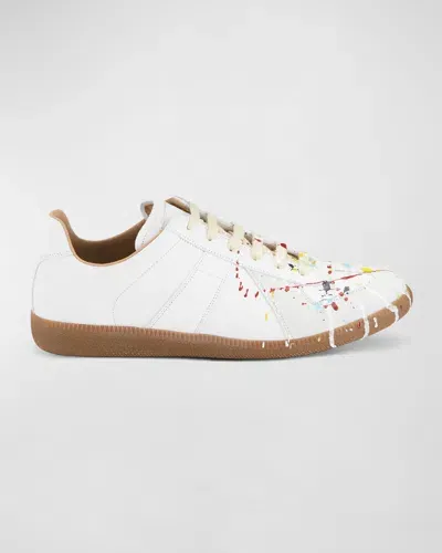 Maison Margiela Men's Replica Paint-splatter Sneakers In White