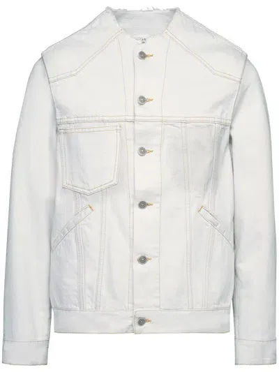 Maison Margiela Collarless Denim Jacket In White