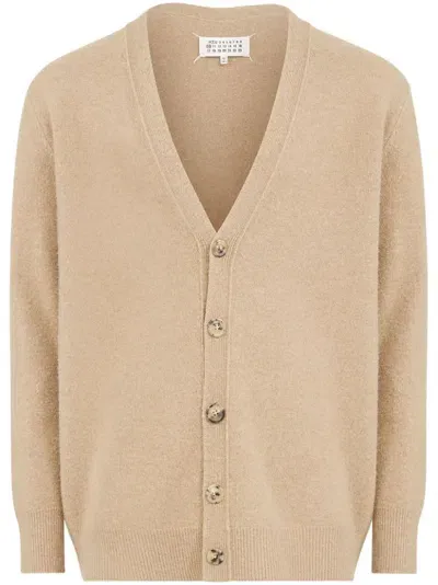 Maison Margiela V-neck Wool Cardigan In Brown