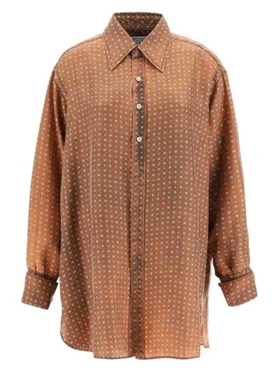 Maison Margiela Oversized Printed Silk Shirt For Women In Brown