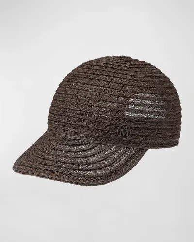 Maison Michel Tiger Straw Baseball Cap In Brown