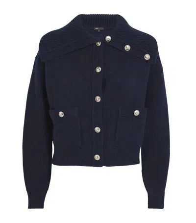 Maje Ribbed-collar Cardigan In Bleus