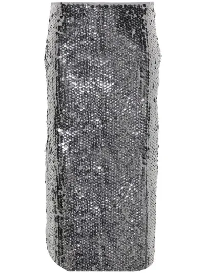 Maje Sequinned Midi Pencil Skirt In Gray