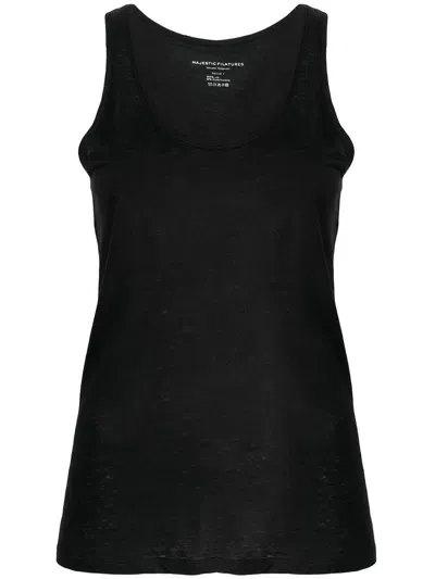 Majestic Linen Tank Top In Black