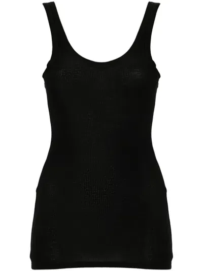 Majestic Ribbed Viscose Tank Top In Black