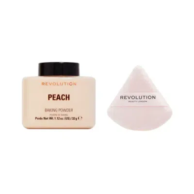 Makeup Revolution Baking Powder And Powder Puff Duo - Peach In Neutral