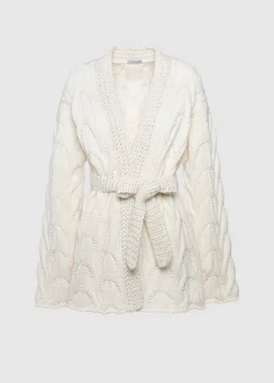 Malo Cardigan Fatto A Mano In Misto Cashmere In White