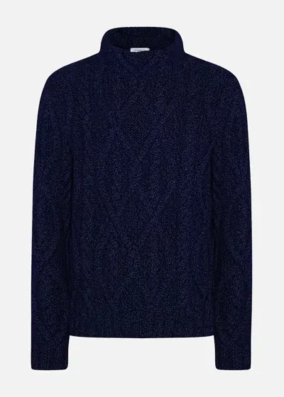 Malo Hand-knitted Turtleneck Sweater In Mouliné Cashmere In Blue