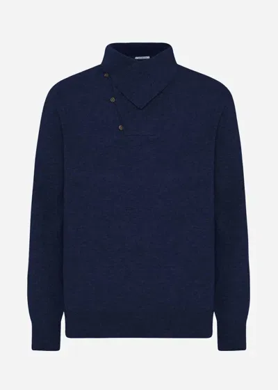 Malo Maglia Collo Alto In Cashmere In Blue