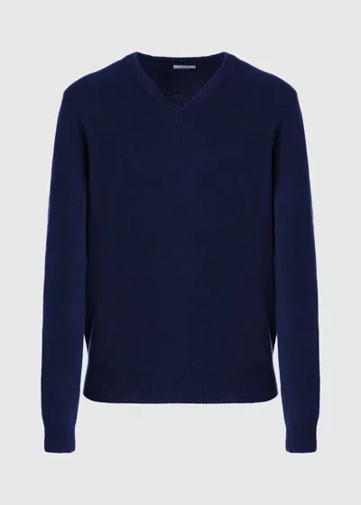 Malo Maglia Scollo V In Cashmere In Blue