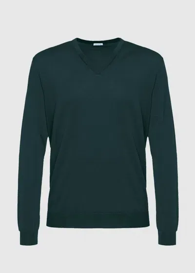 Malo Maglia Scollo V In Cashmere E Seta In Green