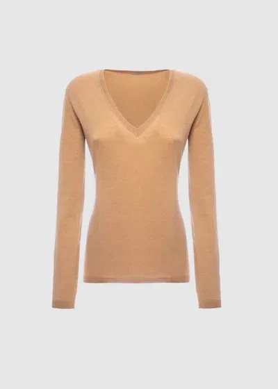 Malo Maglia Scollo V In Cashmere Light In Brown