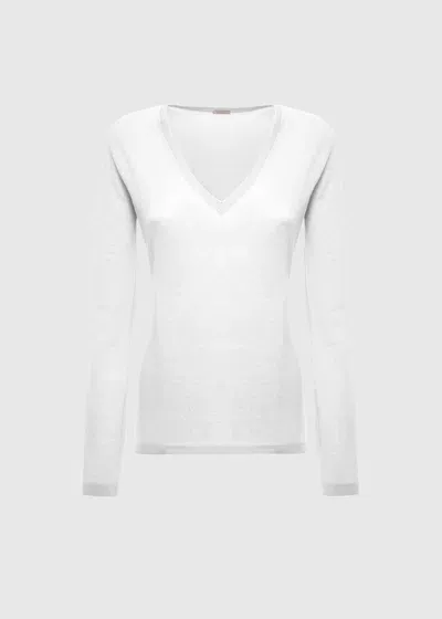 Malo Maglia Scollo V In Cashmere Light In White