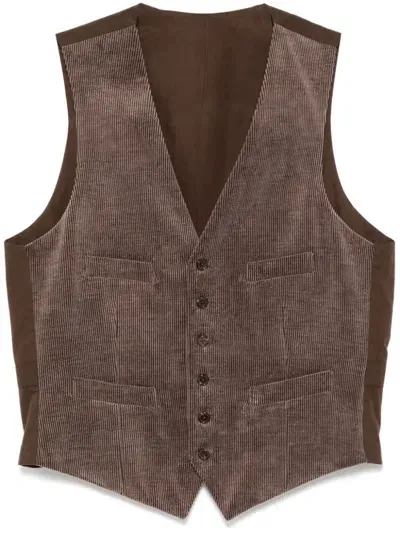 Man On The Boon. Corduroy V-neck Vest In Brown