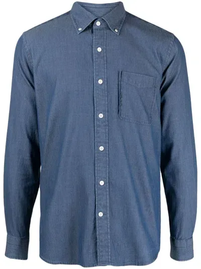 Man On The Boon. Striped Long-sleeve Cotton Shirt In Blue