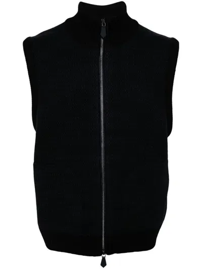 Man On The Boon. Zip-up Wool Vest In Blue