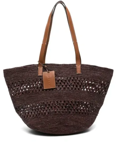 Manebi Raffia Shoulder Bag In Brown