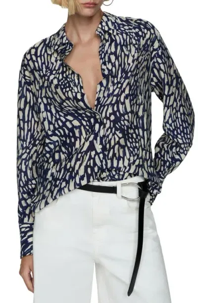 Mango Abstract Print Button-up Shirt In Blue