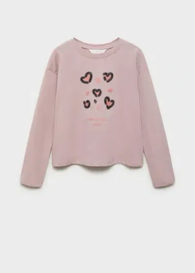 Mango Kids' Beaded Embroidery T-shirt Pink