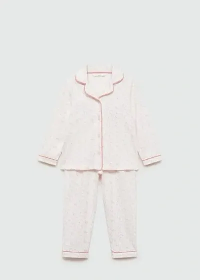 Mango Kids' Cotton Printed Long Pyjamas Off White In Pink