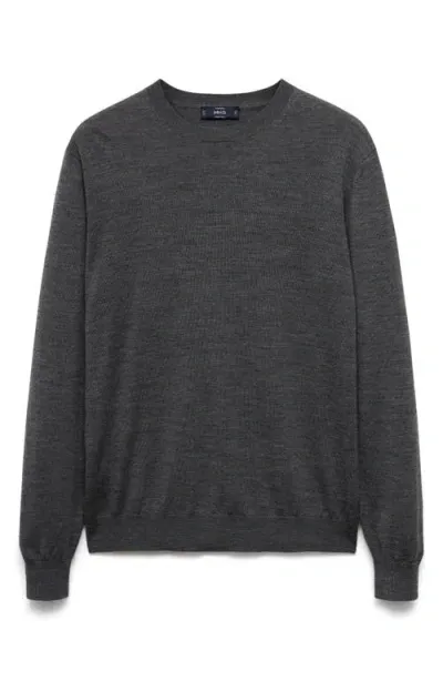 Mango Crewneck Wool Sweater In Dark Heather Grey