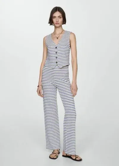 Mango Crochet Striped Trousers Blue