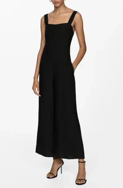 Mango Crop Wide Leg Jumpsuit In Black