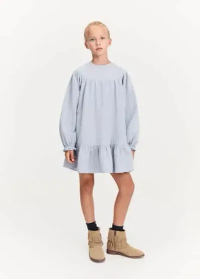 Mango Kids' Embroidered Detail Dress Blue