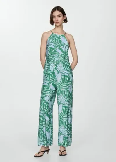 Mango Floral Print Jumpsuit Blue