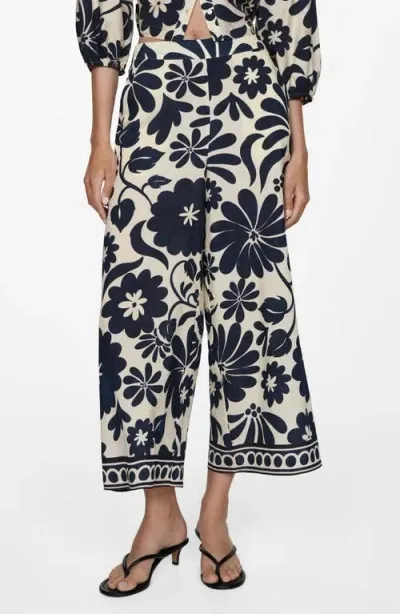 Mango Fluid Floral Print Wide Leg Pants In Blue