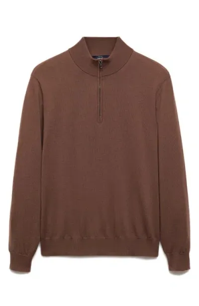 Mango Half Zip Merino Wool Sweater In Medium Brown