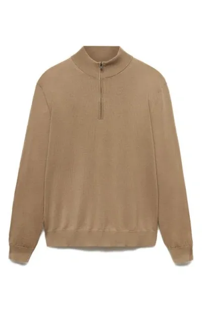 Mango Half Zip Merino Wool Sweater In Sand