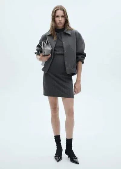 Mango Herringbone Pattern Dress Grey In Gray