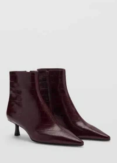 Mango Kitten Heel Boot Coco Burgundy