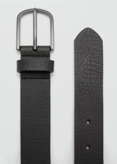 Mango Leather Belt With Square Buckle Black