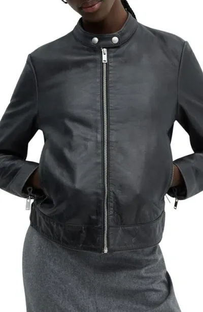 Mango Leather Biker Jacket In Black