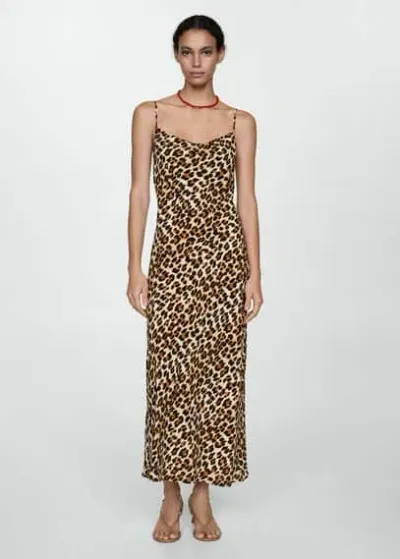 Mango Leopard Gown Brown