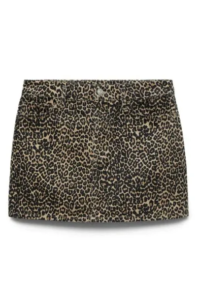 Mango Leopard Print Denim Miniskirt In Brown