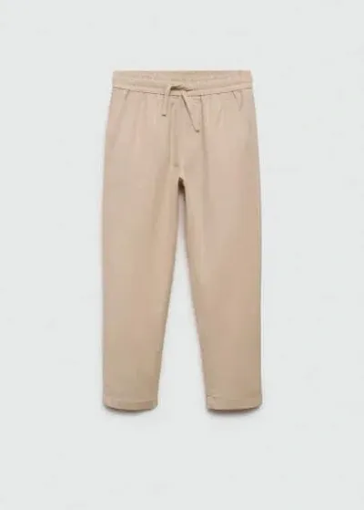 Mango Kids' Linen-blend Elastic Waist Trousers Sand