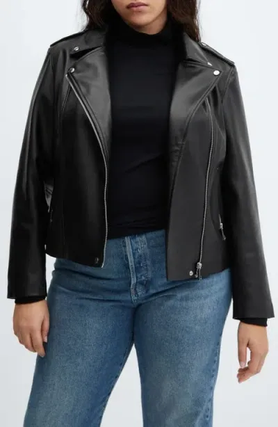 Mango Liz Faux Leather Moto Jacket In Black