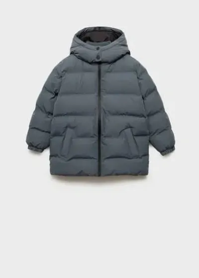 Mango Kids' Long Collar Quilted Coat Blue