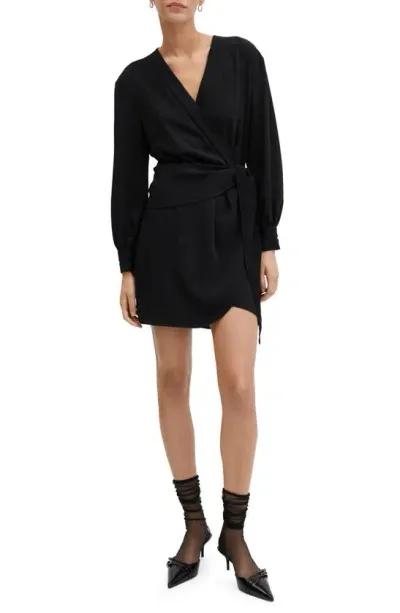 Mango Long Sleeve Wrap Dress In Black