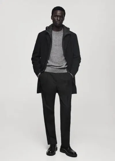 Mango Man Wool Coat With Quilted Interior Hood Black