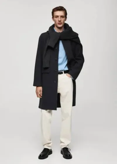 Mango Man Pocketed Wool Coat Charcoal