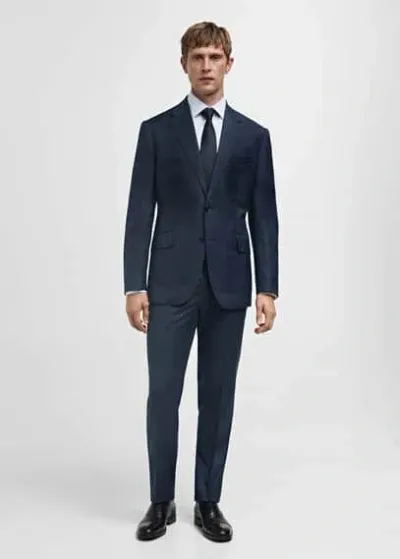 Mango Man 100% Virgin Wool Slim-fit Suit Trousers Dark Navy